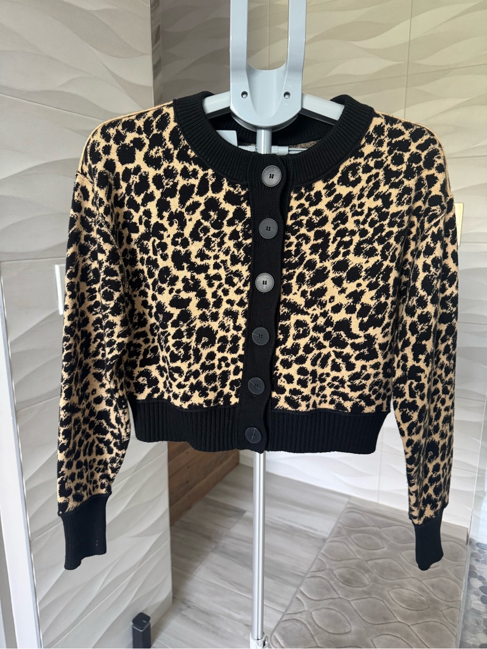 NWOT Maeve Anthropologie Black and Tan Leopard-Print Cardigan XS
